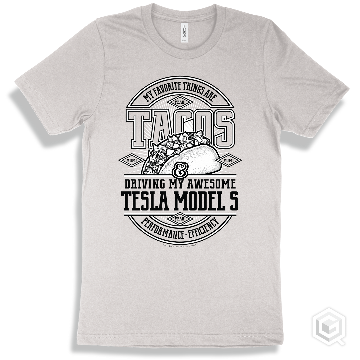 White T-shirt - My Favorite Things Are Tacos and Driving My Awesome Tesla Model S Design
