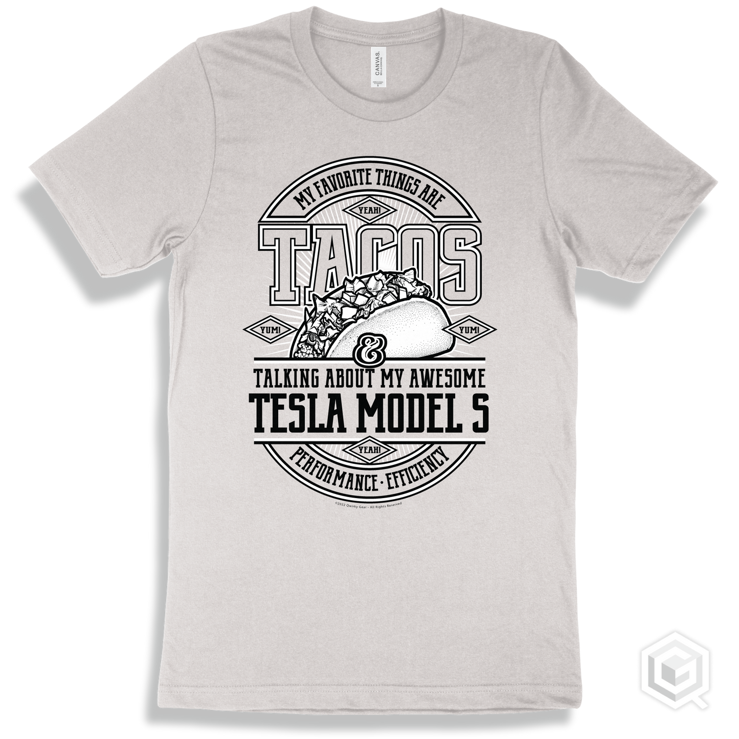 White T-shirt - My Favorite Things Are Tacos and Talking About My Awesome Tesla Model S Design