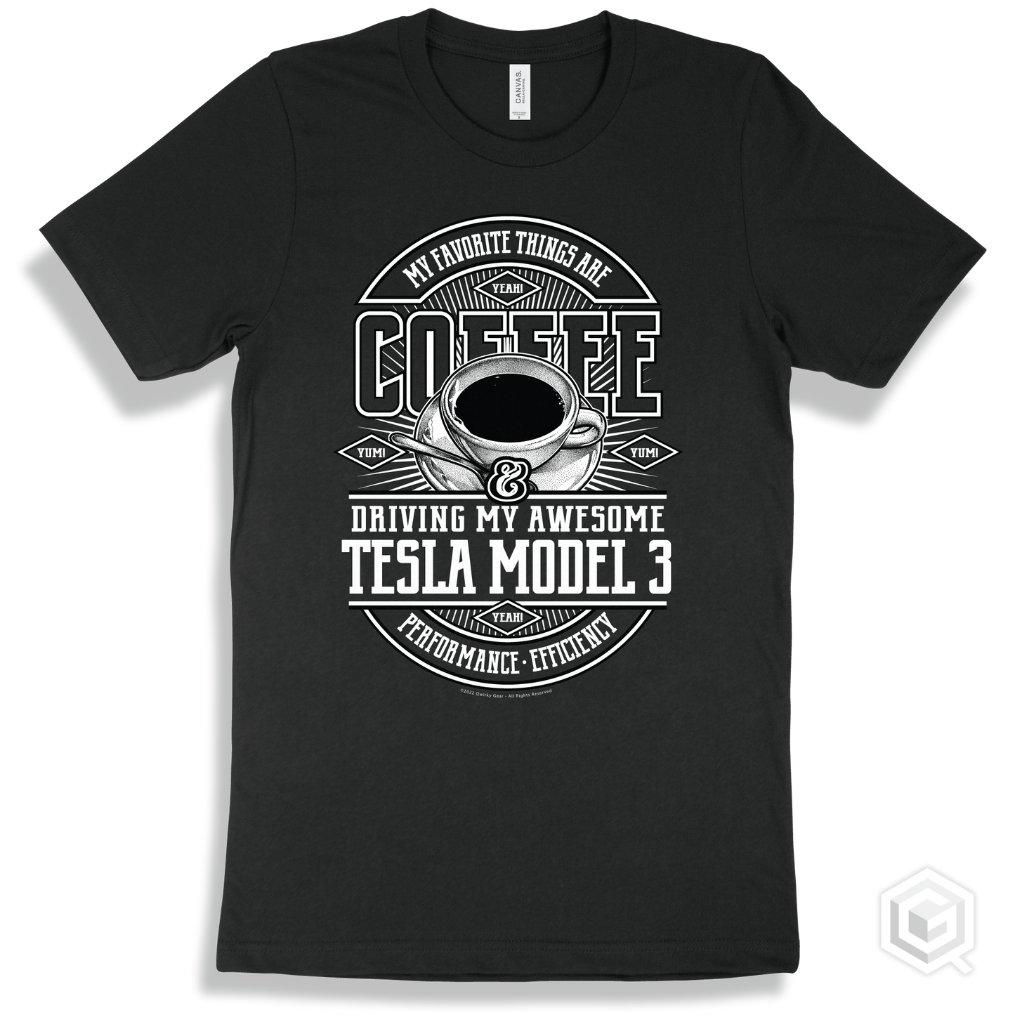 Black T-shirt - My Favorite Things Are Coffee and Driving My Awesome Tesla Model 3 Design