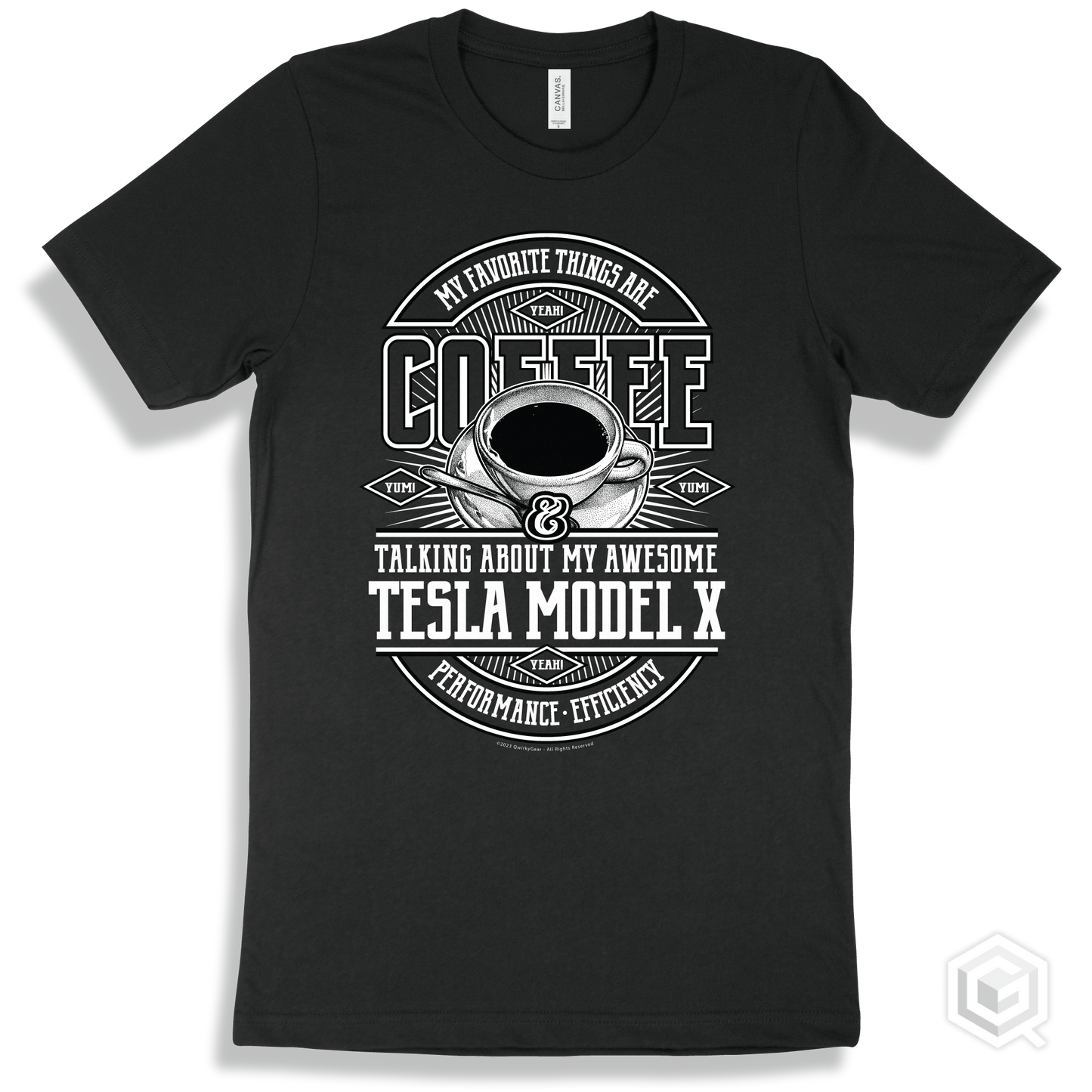 Black T-shirt - My Favorite Things Are Coffee and Talking About My Awesome Tesla Model X Design
